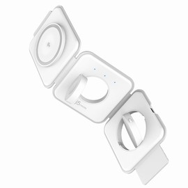 j5create Qi2 Certified, 3-in-1 Wireless Charger, Flat / Stand Switching, Built-in Watch Charging Pad [Smartphone 15W, Earphone 5W, Watch 2.5W, Total 22.5W], Multi-Protection, Foldable, MagSafe