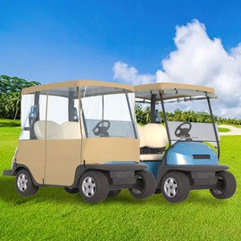 BENVOL Golf Cart Cover 2/4 Passenger – 900D Heavy Duty Waterproof Rain Cover,0.5mm Clear PVC, Fits 2 Seat&4 Seat Club Car Precedent/Onward/Tempo, EZGO & Yamaha (Khaki-2seat/FIT 58"ROOF)