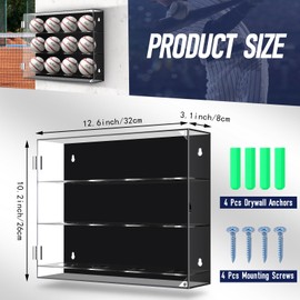 Colingmill Acrylic Baseball Display Case Wall Mounted Display Holder Shadow Box Clear Baseball Holder Removable Ball Stand for Collector Memorabilia Autograph Case(3 Tiers for 12 Balls)