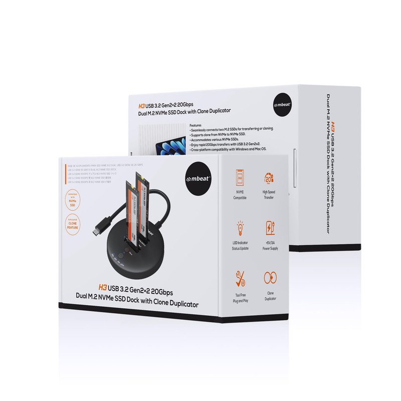 mbeat H3 USB 3.2 Gen2x2 20Gbps Dual M.2 NVMe SSD