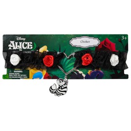 LUV HER Alice in Wonderland Black Lace Choker Necklace with Roses & Heart Charm – Adjustable Jewelry for Women & Girls – Ideal for Cosplay & Themed Parties