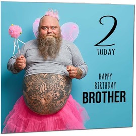 2nd Brother Funny Birthday Card - Bearded Man Bros Funny Brothers Birthday Card for 2 Year old Kids two, second