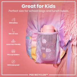 Ion8 Kids Water Bottles, 350ml/12oz, BPA Free, Leakproof, Dishwasher Safe, Easy Open, Secure Lock, Small Boys & Girls Water Bottle,Kids Drinks Bottle for Spill-free Drinking, Light Pink, Rainbows