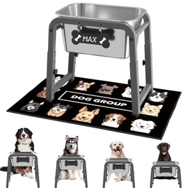 7L Elevated Dog Water Bowl, Height Adjustable (11–17'') Raised Stainless Steel Bowl with Spill-Proof Mat & Sturdy Metal Stand, Tip-Proof, Easy to Clean, Indoor & Outdoor Use