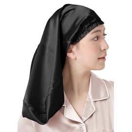 SEAWIND Silk Nightcap for Long Hair, 22 Momme, Naitokipu Silk Cap, Lustrous and Beautiful Hair, Black