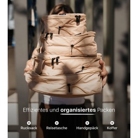 ONYX 5-Piece Packing Cubes Compression Set Including Shoe Bag or Laundry Bag - Packing Cube Compression for up to 50% Space Saving, Suitcase Organiser Set Made of 900D Polyester, Beige