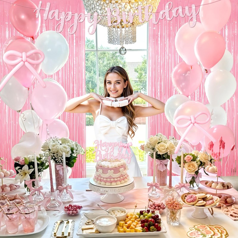 Kriyokiaa pink bow coquette birthday decorations