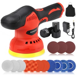 ROADGIVE Cordless Car Buffer Polisher with 2PCS 2.0Ah Battery, (5 Inch/6 Inch) 8 Variable Speed Portable Buffer Polisher Kit, Extra 18PCS Attachments for Car Detailing/Polishing/Waxing
