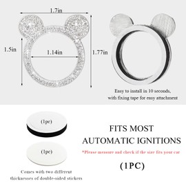 Wevdn Bling Car Engine Start Button Cover, Rhinestone Ring Start Button Cover Sticker, Little Cute Key Ignition & Knob Ring Decoration, Sparkling Car Interior Accessories for Women (White)