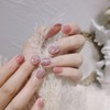 24pcs Nail Tips Pink Mortise Flash Rhinestone Chain Decoration Girly