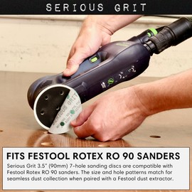 Serious Grit - 3.5-Inch (90mm) 7-Hole 80 Grit Sanding Discs - Fits Festool Rotex RO 90 - Heavy-Duty Hook & Loop Film Discs - Sandpaper for Random Orbital Sanders - 50 Pack Box