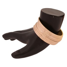 Touchstone Indian Bollywood Fashion Finely Hand Peeled Channel Work Designer Bangle Bracelets. Set of 12. In Antique Gold Tone For Women