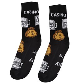 PXTIDY Gambler Gift 2 Pairs Novelty Gambling Socks My Happy Place Lucky 777 Jackpot Casino Slot Machine Socks Slot Machine Winner 777 Dress Socks Casino Lover Gift