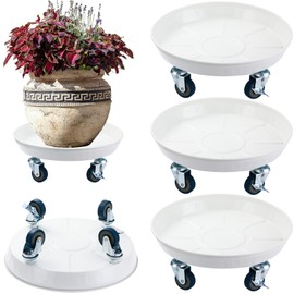 3 Packs 13” Metal Plant Caddy with Wheels Large Rolling Plant Stand Heavy-duty Iron Plant Dolly Casters for Indoor Outdoor Flower Pot Mover Roller Coasters, White