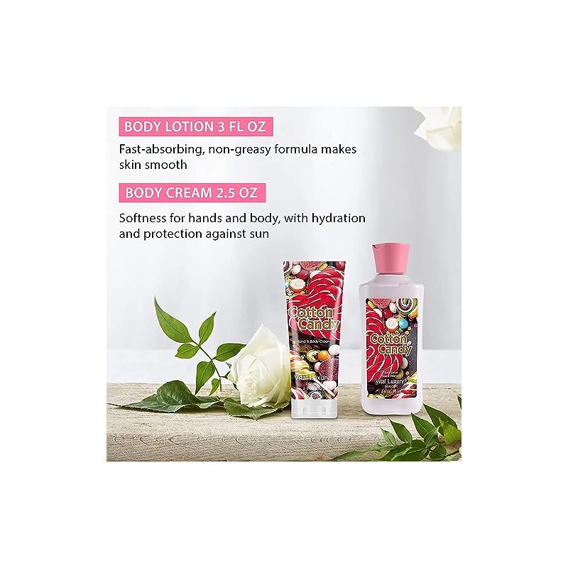 Set Regalo Baño Cuerpo Algodón Azúcar Kit Viaje Piezas Loción