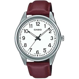 CASIO MTPV005L-7B4 Unisex White Analog Watch with Tan Band