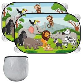 Sun Protection Car Baby with UV Protection, 51 x 31 cm - Pack of 2 with Suction Cups - Sun Visor Childre Sun Protection Car Side Window, with Cute Animal Patterns - for Baby Children Girls Boys