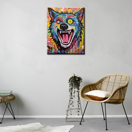 Graffitic Wolf Paint by Number for Adults Beginner Kids, Colorful Wildlife Paintwork Kits On Canvas Acrylic Paint Doodle Animal Picture Kits Art Home Wall Decor16x20 inch Boho Gift(Frameless)