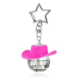 Tofwaol Disco Ball Keychain Pink Cowgirl Hat Keychain for Keys Bag Charms for Handbags Purse Key Chain for Women Girls Disco Charms for Car Keys Accessories for Women Cowgirl Keyring Party Favor