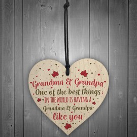 RED OCEAN Grandma Grandpa Gifts Hanging Wooden Heart Sign Birthday Christmas Xmas Grandparent Gifts