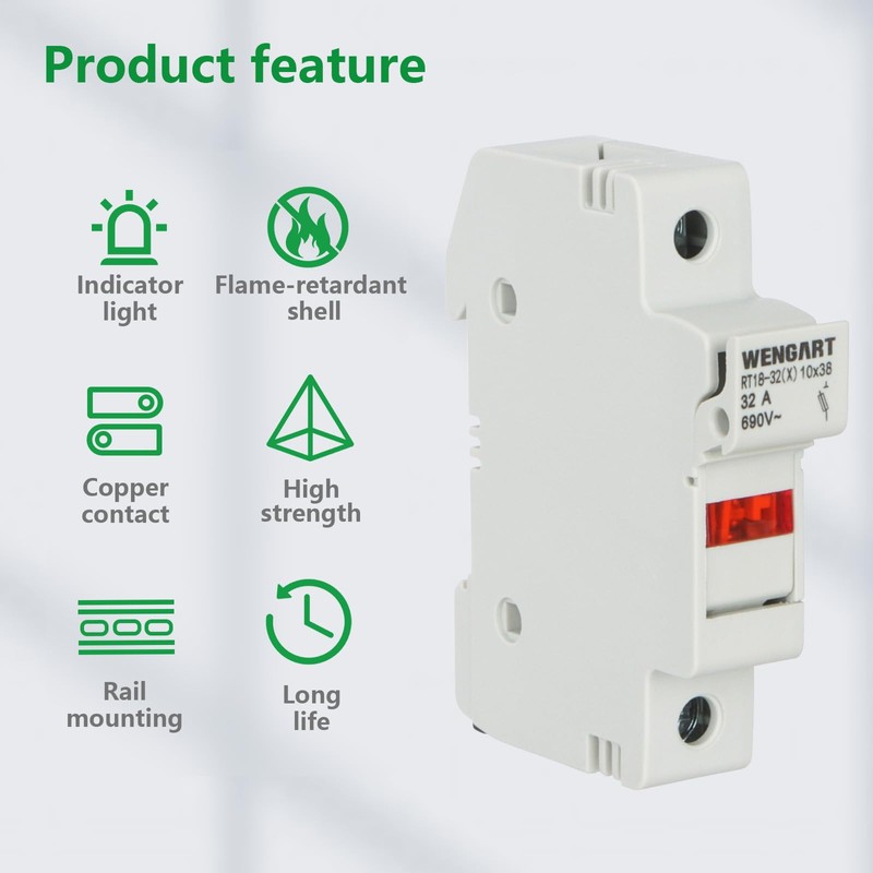Wengart Fuse Socket RT18-32X, Suitable for RT18 RO15.1-Pin 10x38mm Fuse