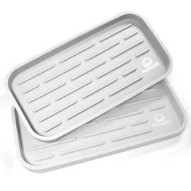 ProTensils Silicone Kitchen Sink Organizer for Sponge Holder, Soap Dispenser - Bathroom Organizer pack of 2, 10” x 5.3” x 0.67” (2, Light Grey)