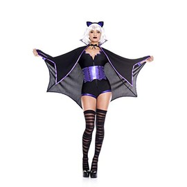4 PC. Ladies Gothic Bat Costume Set - Medium/Large - Black/Purple