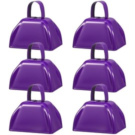 6 Pcs 3 Inch Metal Cowbells Noise Maker Hand Percussion Cow Bells with Handles for Sporting Events Cheering Noisemakers Weddings Team Spirit Sports Party Favors (Purple)