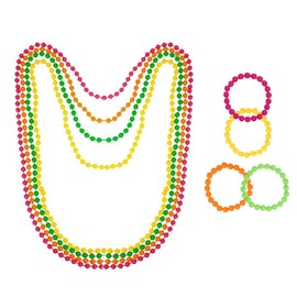 Dcsfadq 8 Stück Neon Perlen Halsketten & Armbänder 80er Jahre Retro-Set farbenfroh für Frauen – Ideal für Fasching & Karneval
