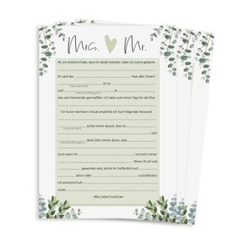 Nastami 25 x Sheets for Wedding Game Lückentext Eucalyptus Guest Book