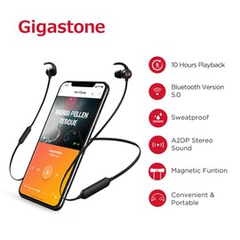 Gigastone 4PK Bluetooth 5.0 Neckband Sweat-Proof Headset with 10H Music Playtime, 240H Standby Time, Wireless Earphone for Sports Office with IPX4 Waterproof.