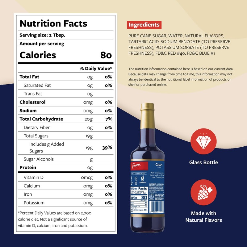Torani Grape Syrup for Drinks, Flavoring for Iced Tea, Lemonade,