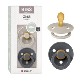 BIBS Colour Symmetrical Dummy Pack of 2, BPA-Free Dummy Dummy, Symmetrical Nipple. Natural Rubber/Latex, Made in Denmark. 0-6 Months (Pack of 2), Sand/Iron