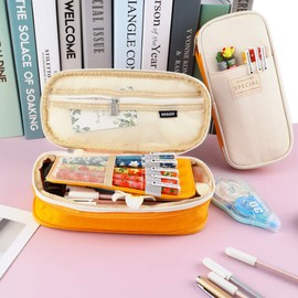 iSuperb Foldable Pencil Case Large Capacity Pencil Pouch Zipper Canvas Stationery Organizers Compartments Pen Bag Cosmetic Makeup Bags for Girls Boys