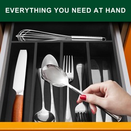 Ayiaren Small Kitchen Silverware Organizer Wooden Utensil Drawer Organizer Narrow Flatware Tray Wood Flatware Organizer for Drawer Spoon Organizer Black Utensil Holder Drawer Bamboo Silverware Tray