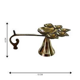 Home Genie Brass Panch Aarti Diya with Handle | 5-Wick Oil Lamp for Pooja, Temple, Festival Use & Spiritual Decor | Traditional Handmade Brass Aarti Lamp with Stand