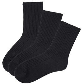 Okamoto 845-804 Women's Ribbed Line Socks, Cotton, Crew Length, 2 Pairs/3 Pairs Set, Spring/Summer, Fit, Black, 23.0-25.0 cm