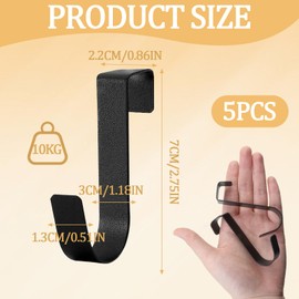 SMCEHEYA Over Door Hooks 5Pcs, Over Door Hanger for Leaf Depth 2.2cm (0.8"), Single Overdoor Hook Hanger Metal for Bedroom Bathroom Kitchen Cupboard Cabinet Hanging Towel Coat Cloth Hat Bag, Black