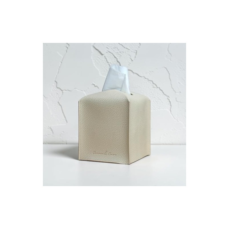 Caja de pañuelos de Cuero (Classic-Textured Beige, 1 Pack)