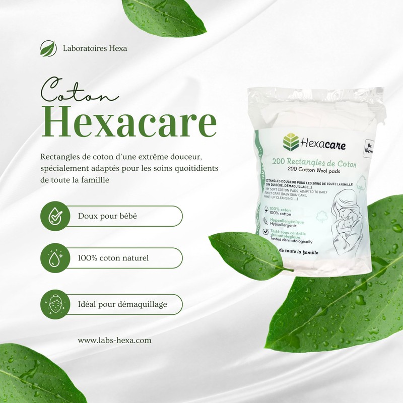 Hexacare - 200 Baumwollrechtecke, 8 x 10 cm, 100 %
