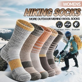 Anlisim Merino Wool Socks for Women Hiking Thermal Warm Winter Boot Work Crew Cushion Ladies Socks 6 Pairs Gift Stocking Stuffers(Yellow,L)