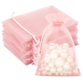 G2PLUS Hot Pink Organza Bags, 10 x 15 cm Gift Organza Bag, Organza Bag, Pack of 50 Organza Bags with Drawstring as Wedding Candy Bags, Jewellery Bag