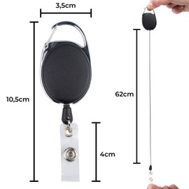 Badge Holder with Black Reel, Retractable Carabiner Clip, Belt Clip, Yo-Yo and 62 cm Strong Cord (1)