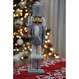14 inches Handmade Christmas Nutcracker Traditional Decoration Silver Sparklers