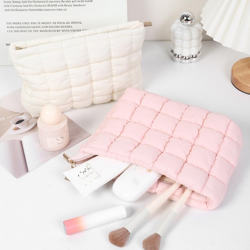 Makeup Bag for Women,Large Quilted Cosmetic Organizer Pouch Cute Make