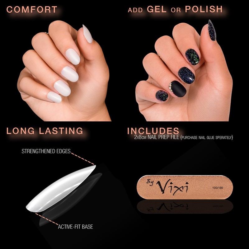 By Vixi 600 SHORT OVAL NAIL SET with PREP FILE,