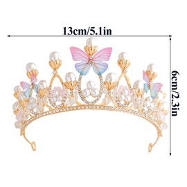 Ainvhh 1 PCS Pearl Crown Headband Alloy Crystal Princess Tiara Shiny Rhinestone Crown Gold Tiara for Birthday Celebration Holiday Wedding Christmas Princess Theme Party Decorations