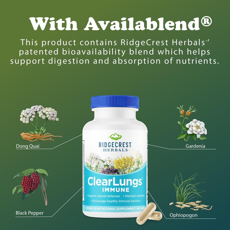 RidgeCrest Herbals ClearLungs Immune, Lung Support Supplement with Elderberry, Zinc,