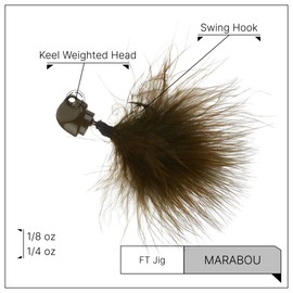 Freedom Tackle Marabou Jig Live-Action Fishing Lure Hair Jig with Swing Hook Technology, Green Pumpkin, 1/8 Ounce