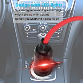 LANMINGLEL 14AWG Auto Zigarettenanzünder Verlängerungskabel, 12V / 24V Heavy Duty Zigarettenanzünder Verlängerungskabel mit LED Licht und 20A Sicherung, für Reifenpumpe, Luftkompressor (2M)